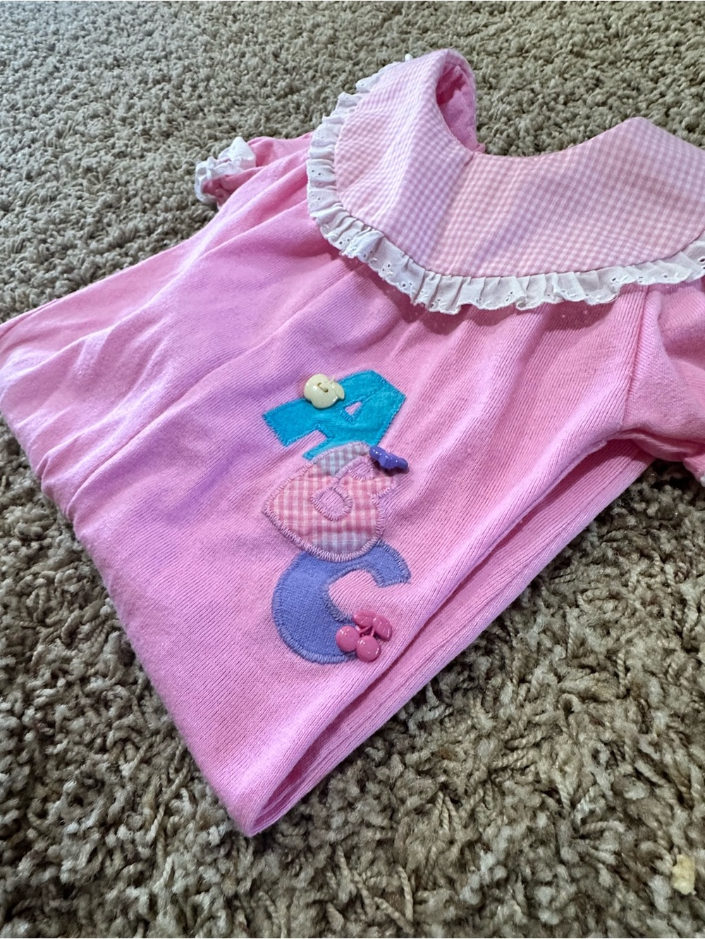 healthtex Pink Ruffle Collar One-Piece Bodysuit with ABC Applique vintage - Picture 4 of 4